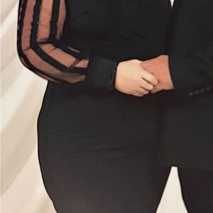 Black Dress with Sheer Striped Sleeves